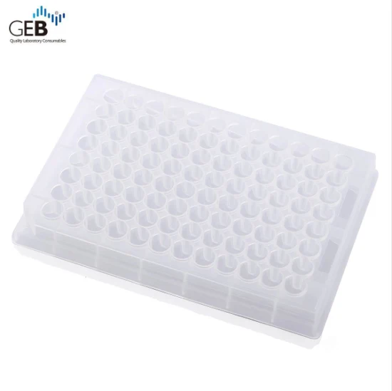 GEB 350ul bleu faible rétention pré-stérilisé en forme de U fond rond cellule 96 puits plaque à puits profond polypropylène transparent consommables de laboratoire de biologie médicale